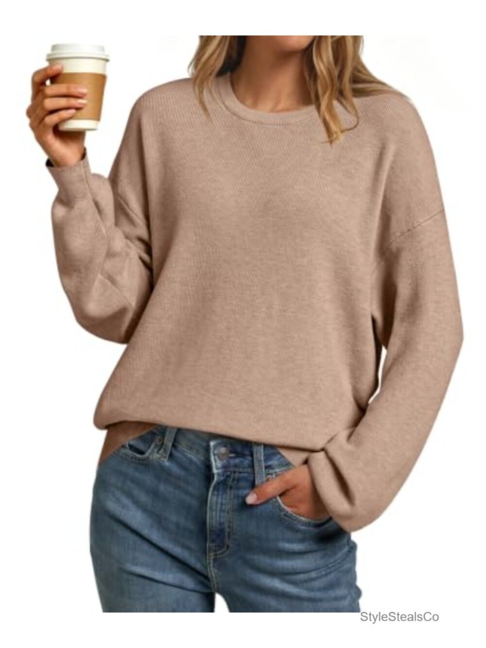 Oversized Crewneck Sweater Wool Blend Drop Shoulder Pullover